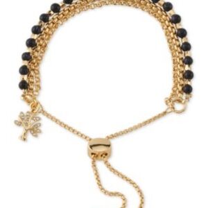 Gold Bolo Bracelet with Blue Crystal Stone